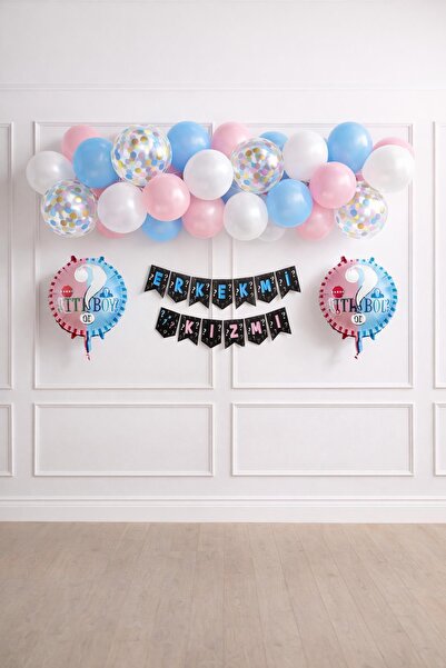 Patladı Gitti Cinsiyet Belirleme Parti Seti; Banner, Folyo Balon Ve Balon Zin...