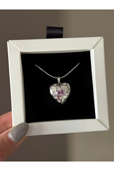 h&b design jewel Steel Silver Pink Heart Pendant with Cover