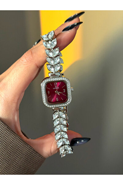 h&b design jewel Bordo Kristal Taşlı Kol Saati