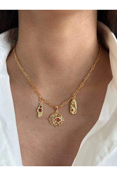h&b design jewel Çelik Gold 3 Lü Charm Kolye