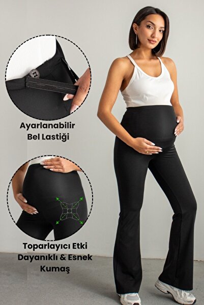 OPENDO Ψηλόμεσο ισπανικό μαύρο κολάν εγκυμοσύνης (με ελαστική ρύθμιση μέσης)