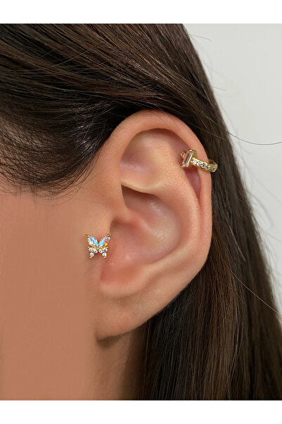h&b design jewel Cerrahi Çelik Gold Kelebek Detay Tragus Piercing
