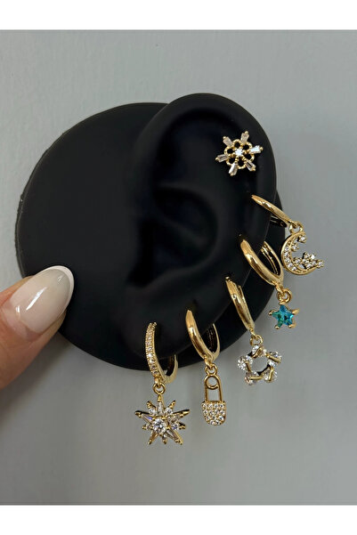 h&b design jewel Mavi Yıldız Detaylı 6 Lı Küpe Seti