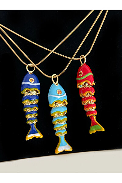 h&b design jewel Steel Navy Blue Fish Necklace