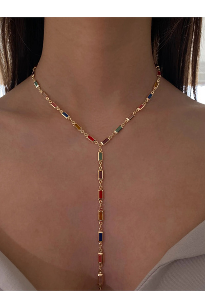 h&b design jewel Çelik Baget Taşlı Y Kolye