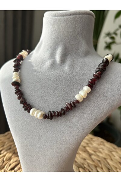 Doğaltaş Masalları Lal(Garnet) - Pearl Necklace
