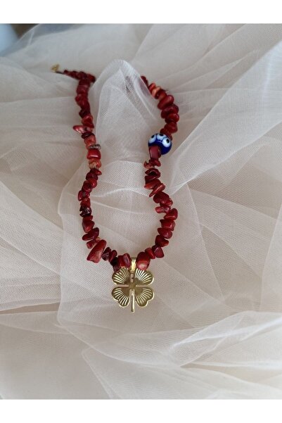 Doğaltaş Masalları Coral Clover Necklace