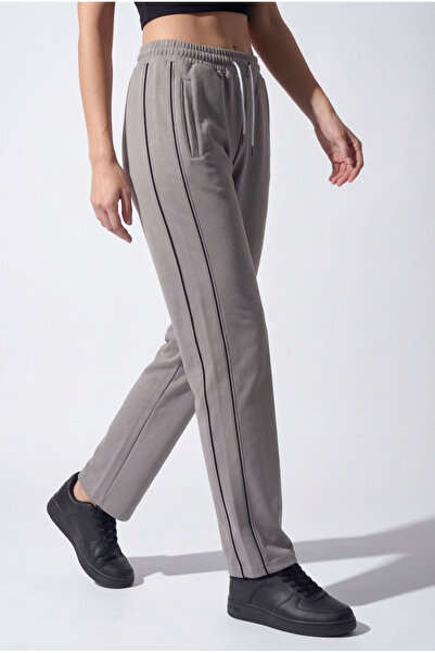 Veleno Γυναικείο γκρι χτενισμένο βαμβακερό παντελόνι φόρμας με φερμουάρ και ί...