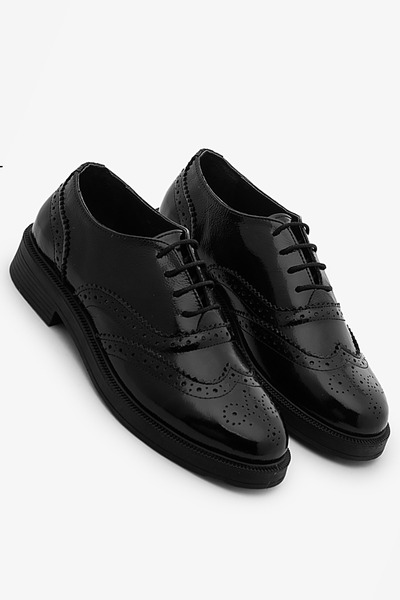 SAYL Μαύρα λουστρίνια γνήσια δερμάτινα μοκασίνια με κορδόνια γυναικεία casual...