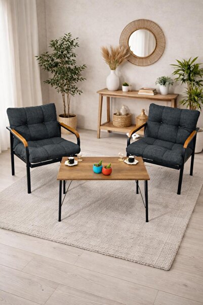 Madame Home Antrasit Balkon, Bahçe, Cafe Metal Kanepe Koltuk Takımı 2 Tekli +...
