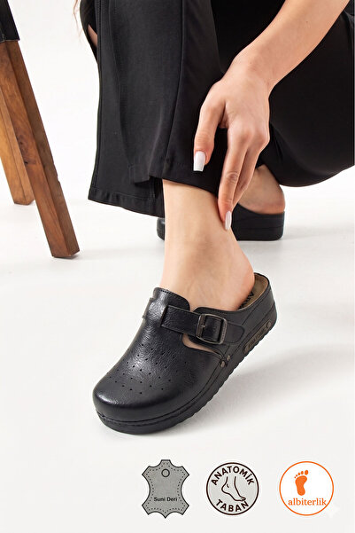 AlbiShoes بيري كعب خفيف 5 سم تشريحي مغلق من الأمام بإبزيم مريح ومرن للممرضات ...