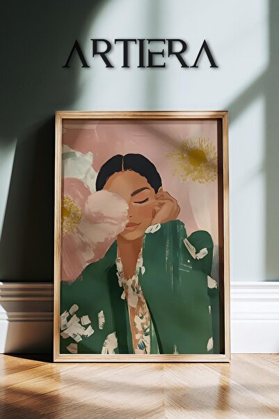 HİGUERA Μοντέρνο γυναικείο πορτρέτο Πράσινο ξύλινο πλαίσιο ζωγραφική τοίχου