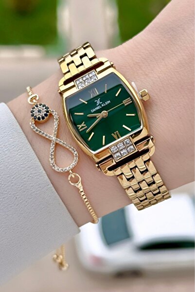 Daniel Klein Kadranı Yeşil Kordonu Gold Renk 24 mm Hediye Paketli Kadın Kol S...
