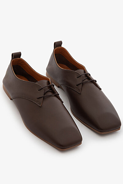 SAYL Καφέ Γνήσιο Δέρμα Lace-up Τετράγωνη μύτη Γυναικεία παπούτσια Oxford μοκα...