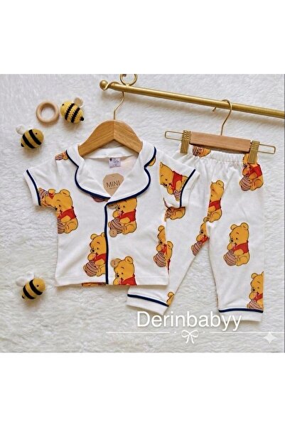 derin baby %100 Pamuk Kısa Kollu Düğmeli Yazlık Winnie The Pooh Desenli Alt Ü...