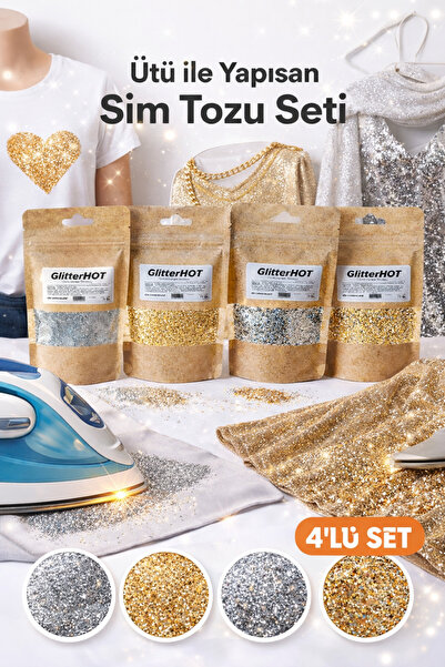 GlitterHOT مجموعة مسحوق لامع يلتصق بالحديد، 4 عبوات، 4 أنواع