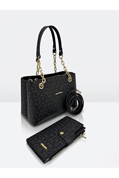 Just Polo Women's Chain Print Patterned Hand and Shoulder Bag Size: 24 X 20 cm