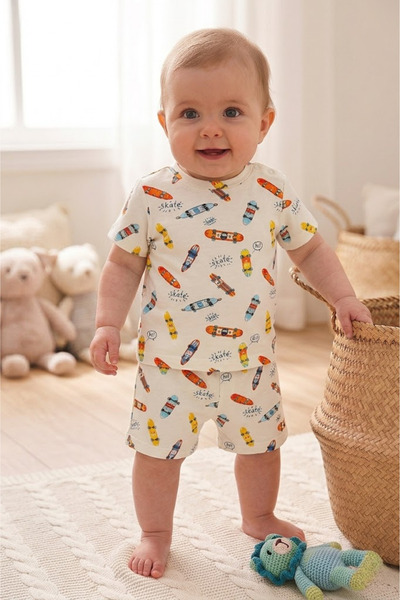 For My Baby Erkek Bebek Baskılı Tişört Şort 2’li Takım
