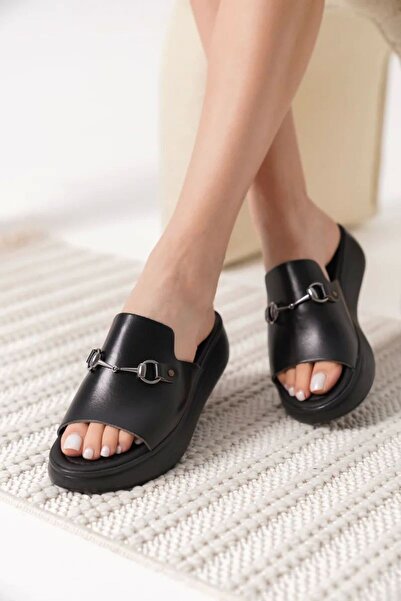 Belinora Μαύρες παντόφλες από γνήσιο δέρμα TR31MY62A