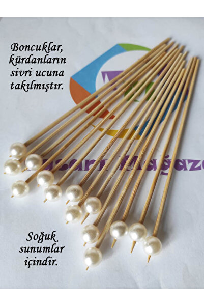 Tasarı Mağazası 15 Cm Uzun Kürdan - 15 Adet Krem Incili Kokteyl Kürdanı