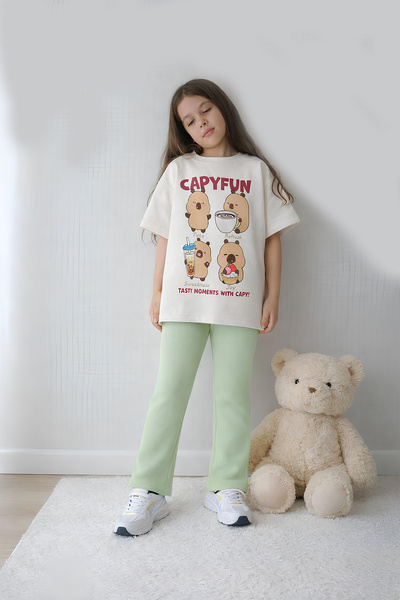 Belya Kids Wear Κοριτσίστικο Σετ Ολόσωμο Τοπ και Κολάν Υπερμεγέθους Σχεδίου Cb28