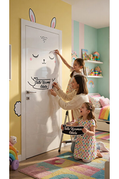 KT Decor Αυτοκόλλητο Πόρτας Κουνελάκι - Σετ Αυτοκόλλητων για το Δωμάτιο της Γ...