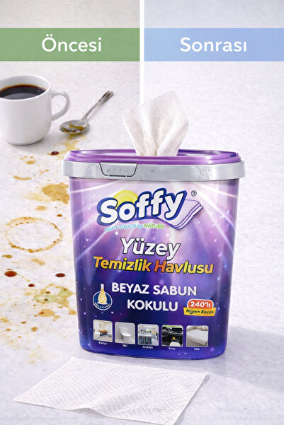 Soffy Beyaz Sabun Katkılı Islak Kova Mendil Yüzey Temizleme Havlusu 240 Adet