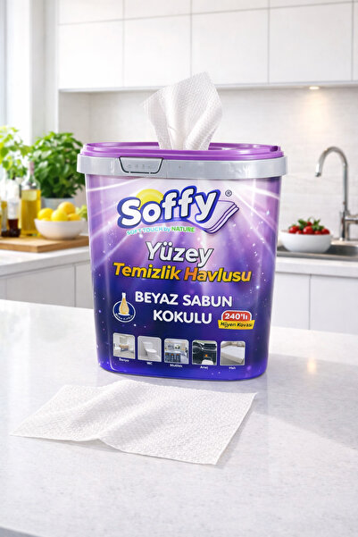 Soffy Beyaz Sabun Katkılı Islak Kova Mendil Yüzey Temizleme Havlusu 240 Adet