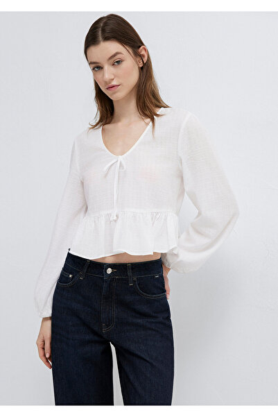 Mavi Bluse aus Leinenmischung in Ecru 1211473-70057