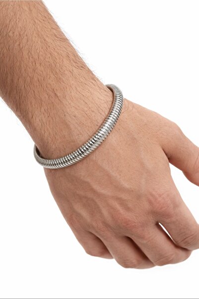 Goche Metal Spiral Elastik Bileklik Gümüş Renk – Modern Esnek Unisex Takı