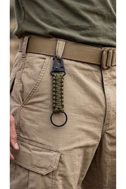 Aygır Askeri Karabinalı Paracord Anahtarlık ve Çanta Askısı - Haki
