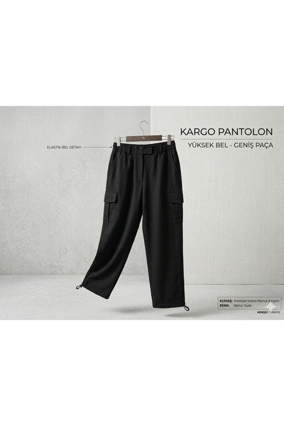 Kaliteli rahat keten siyah cargo pantolon