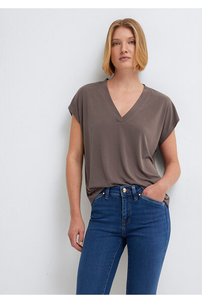 Mavi Soft-Premium Braun (TENCEL) ™ ) T-Shirt aus Modal-Mischgewebe mit V-Auss...