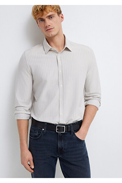 Mavi قميص رمادي مخطط بقصة ضيقة 0211858-91410