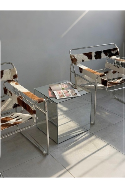 RuCollection Modern Aynalı Yan Sehpa Cam Dekoratif Kare Sehpa