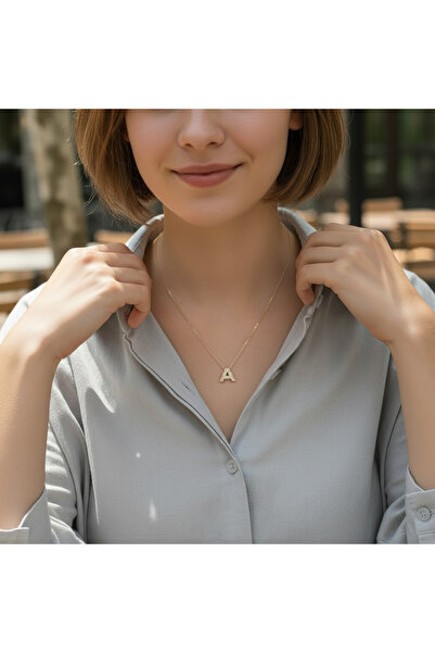 Mimoza Accessories Zirkon Gold Harf Kolye- Minimal Harf Kadın Kolye