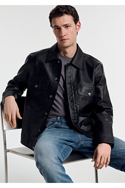 Mavi Schwarze Kunstlederjacke Loose Fit / Lockerer, bequemer Schnitt 0110798-...