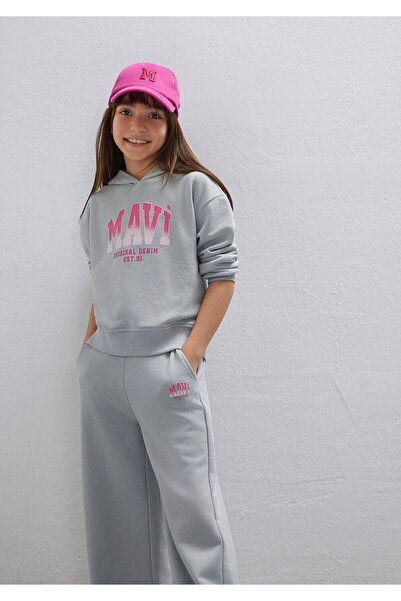 Mavi Graues Sweatshirt mit Logo-Print und Kapuze 7S10179-70075