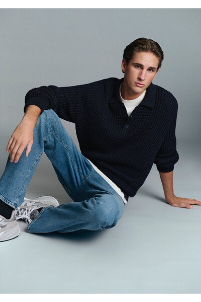 Mavi Marineblauer Strickpolo mit Struktur 0710383-70490