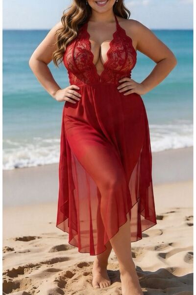 Nathalie Lingerie Γυναικείο νυχτικό με δαντέλα με λεπτομέρειες από τούλι άνοιγμα