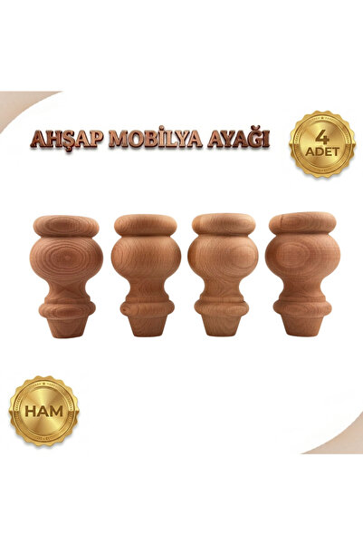 akyolahsap M03 - Mobilya Ayağı |Klasik Ayak |Kayın Ahşap 4'Lü Set - 12 cm