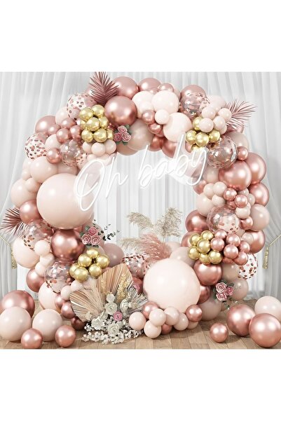 Öztürkpartievi 102 Parça Jumbo Pudra & Rosegold Balon Seti – Doğum Günü, 1 Ya...