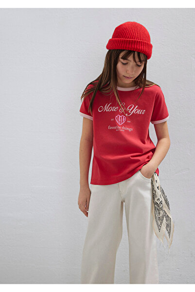 Mavi Rotes T-Shirt mit Herz-Patch-Logo-Aufdruck, normale Passform / Regular F...