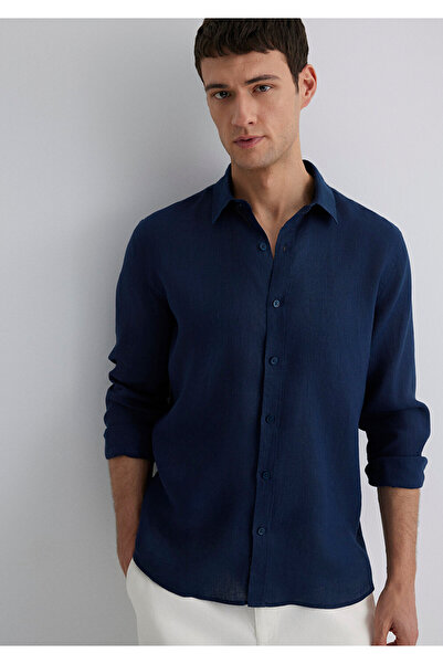 Mavi Marineblaues Leinenhemd Slim Fit / Enges Schnittmuster 0211466-70497