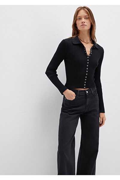 Mavi Buttoned Black Knitwear Polo 1710787-900