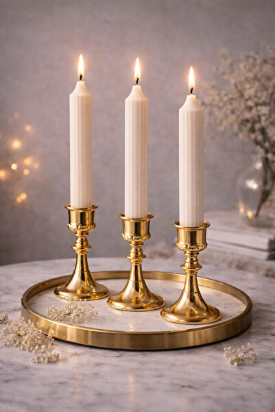 Lúmea Candle Kabartmalı Şamdan Mum Seti – 3’lü Ribbed Uzun Beyaz (ŞAMDANSIZ)