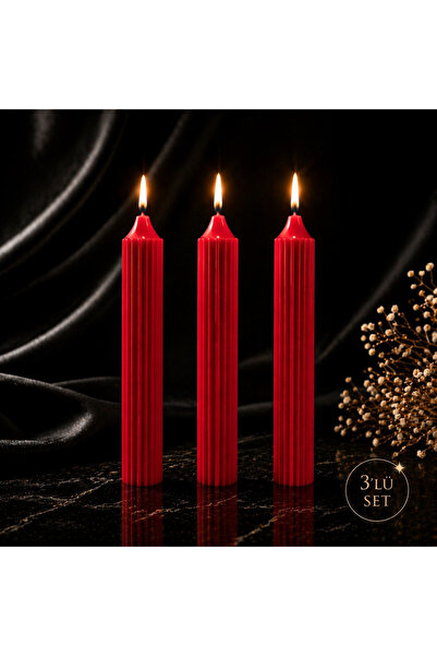 Lúmea Candle Lúmea 3’lü Kırmızı Kabartmalı Mum Seti – Vanilya Kokulu Dekorati...
