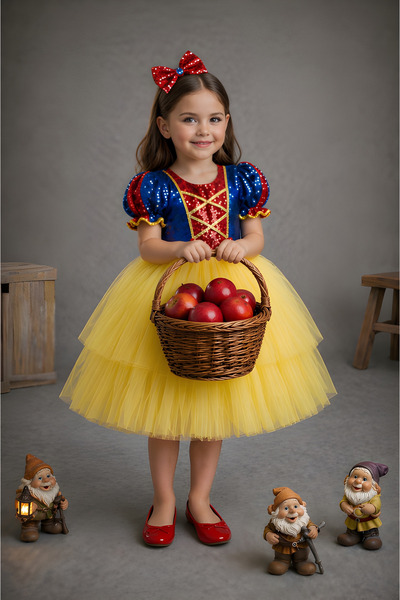 RUMİ KİDS Snow White Birthday, Tutu Girl's Dress with Blue Buckle