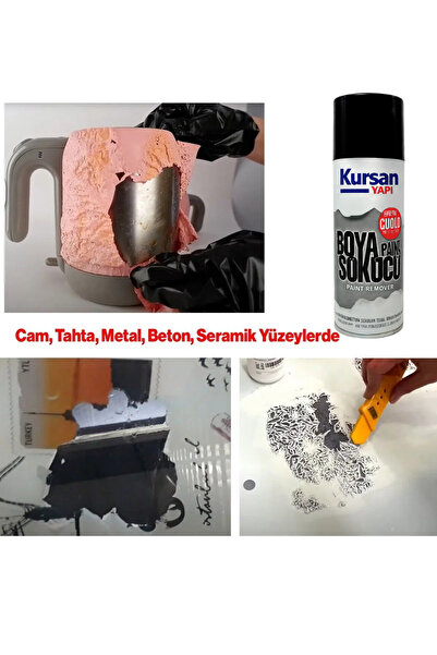 Kursan Yapı Boya Sökücü Çıkartıcı Sprey, Cam, Tahta, Metal, Beton, Seramik, Çok Amaçlı Ekstra Güçlü 400 ml