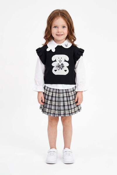 Fulla Moda Κοριτσίστικο Σετ 3 τεμαχίων με Πλεκτό Πουλόβερ με Καρό Σχέδιο